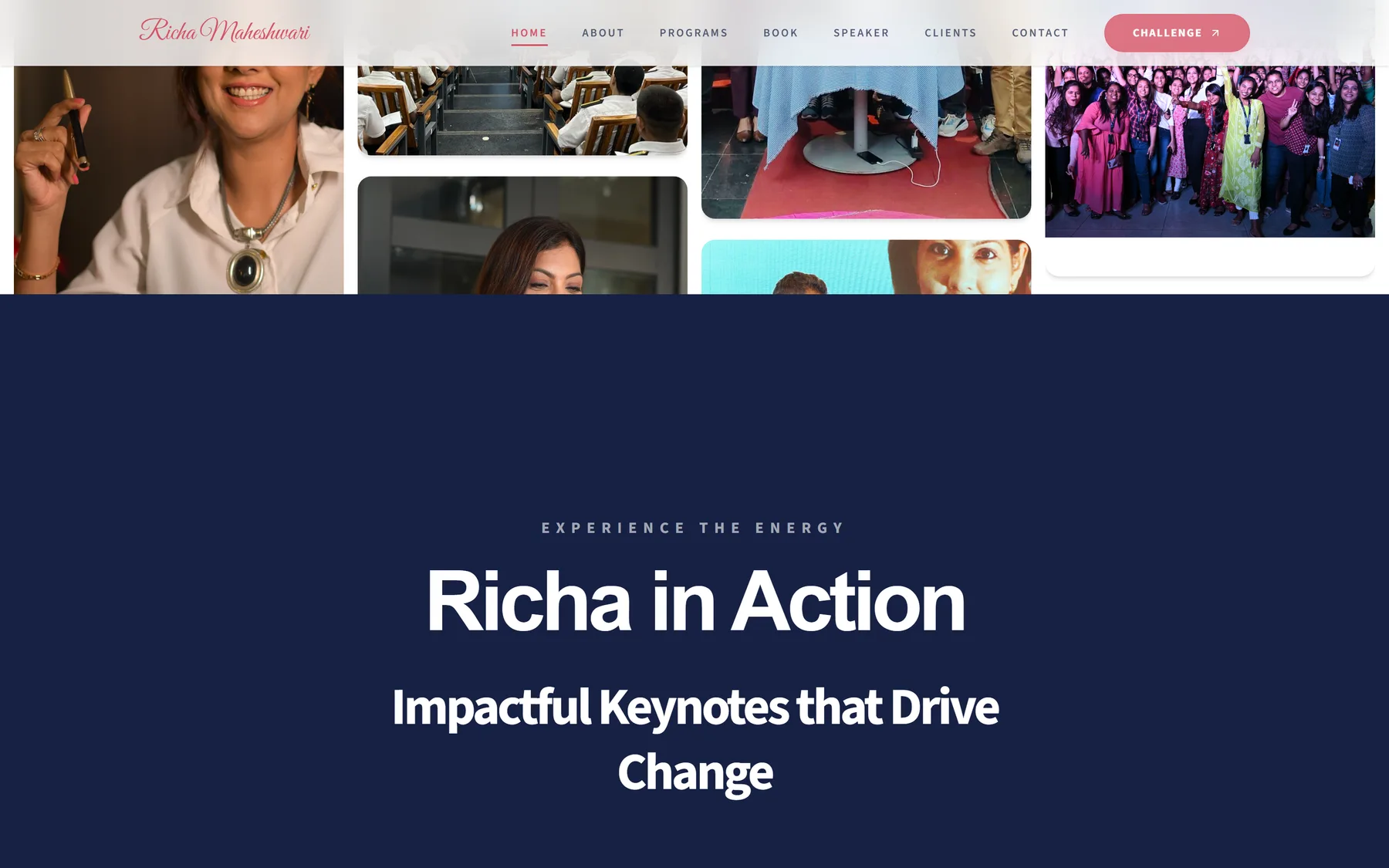 Screenshot of the live Richa Maheshwari site: The programme gallery, running live on the site.